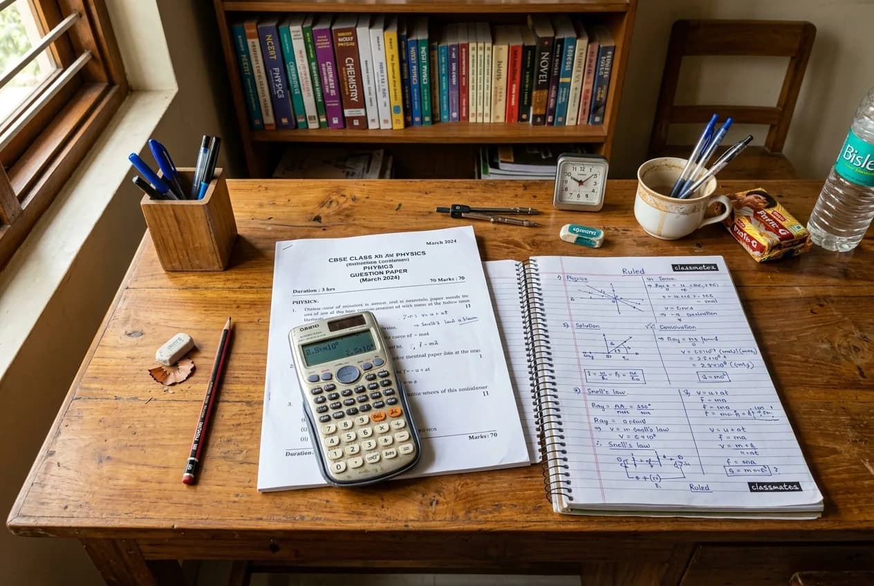 CBSE question paper and worked numerical solutions in notebook